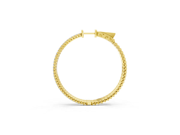Yellow gold Round Diamond Pave Hoop Earrings with Prong Setting
