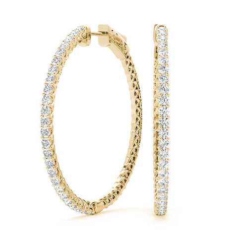 Yellow gold Round Diamond Pave Hoop Earrings with Prong Setting