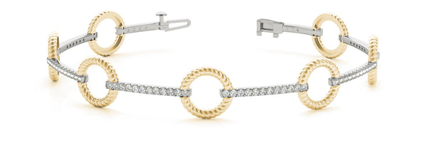 Yellow gold Round Diamond Pave Link Bracelet with Rope Band and Four-Prong Setting