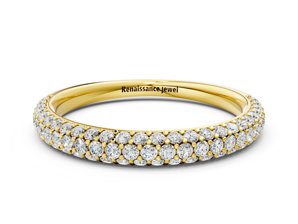 Yellow gold Round Diamond Pavé Eternity Band with Shared Prong Setting