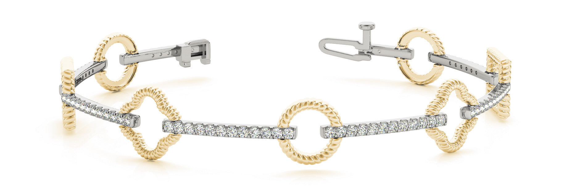 Yellow gold Round Diamond Pave Set Rope Band Bracelet with Four-Prong Setting