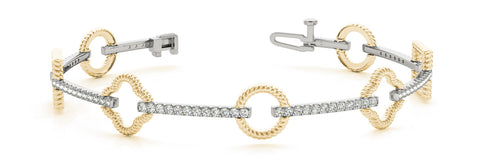 Yellow gold Round Diamond Pave Set Rope Band Bracelet with Four-Prong Setting