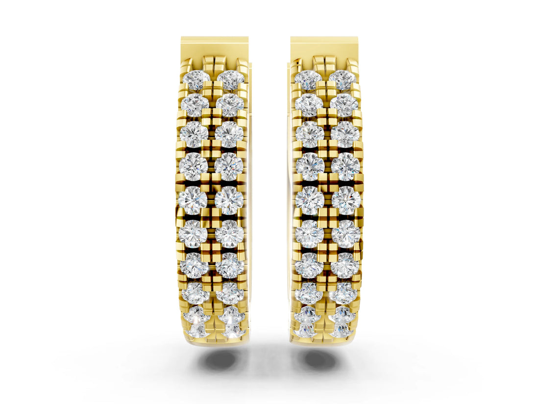 Yellow gold Round Diamond Petite Double Row Huggie Hoop Earrings_10