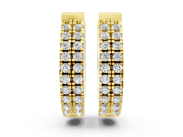 Yellow gold Round Diamond Petite Double Row Huggie Hoop Earrings