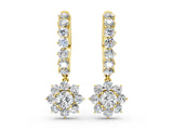 Yellow gold Round Diamond Petite Hoop Earrings with Sunflower Drop