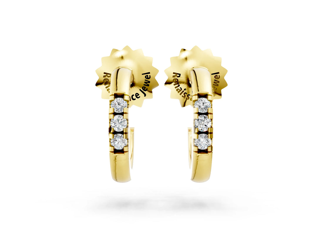 Yellow gold Round Diamond Petite Huggie Hoop Earrings_4