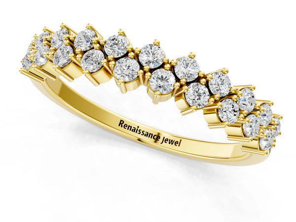 Yellow gold Round Diamond Prong Set Chevron Band