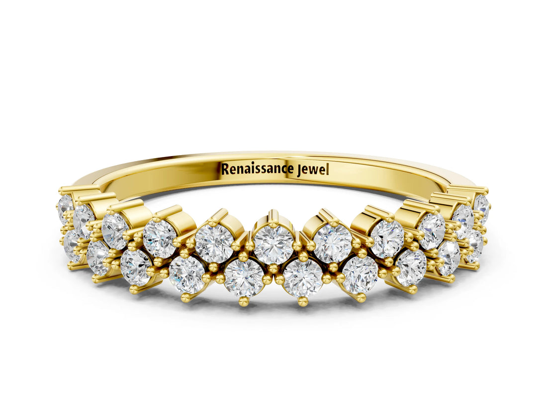 Yellow gold Round Diamond Prong Set Chevron Band_9