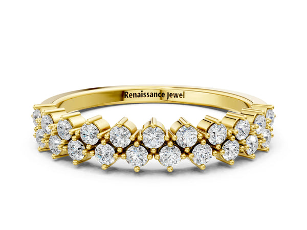 Yellow gold Round Diamond Prong Set Chevron Band