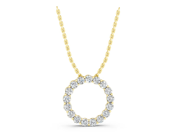 Yellow gold Round Diamond Prong-Set Circle Pendant