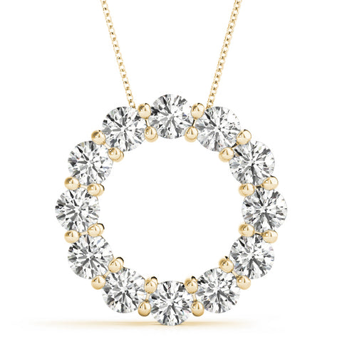 Yellow gold Round Diamond Prong-Set Circle Pendant