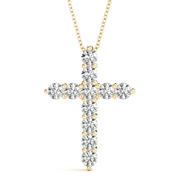 Yellow gold Round Diamond Prong-Set Cross Pendant