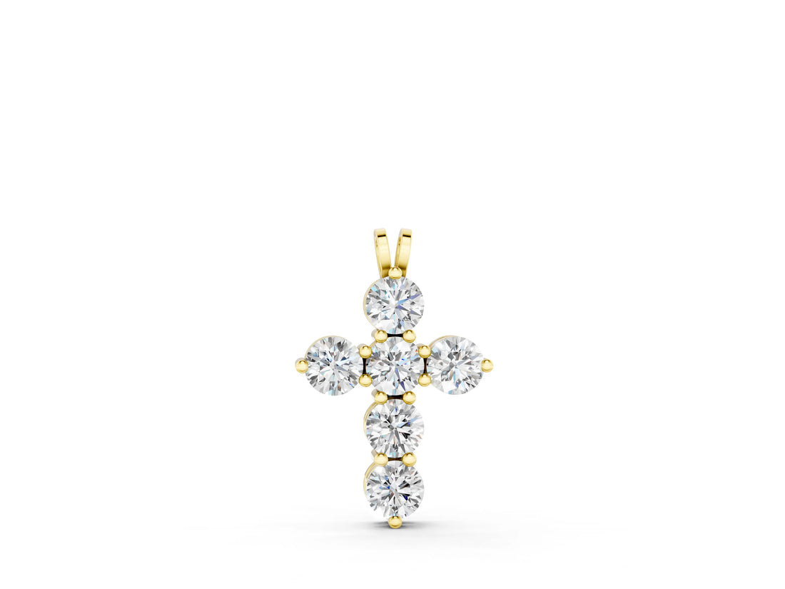 Yellow gold Round Diamond Prong Set Cross Pendant_32