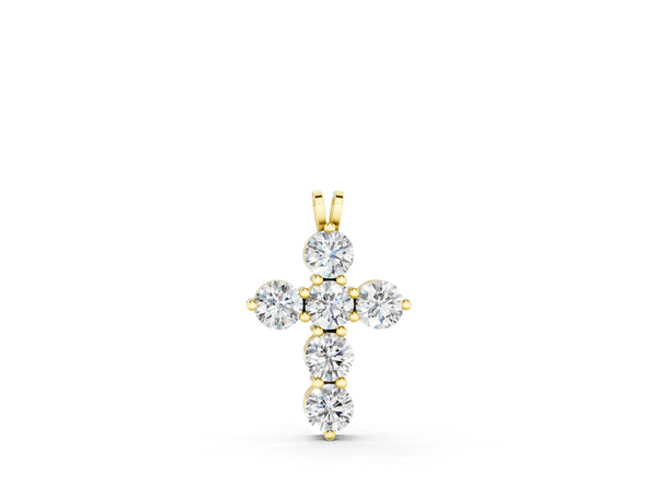 Yellow gold Round Diamond Prong Set Cross Pendant