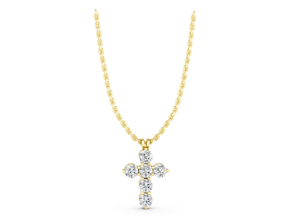 Yellow gold Round Diamond Prong Set Cross Pendant
