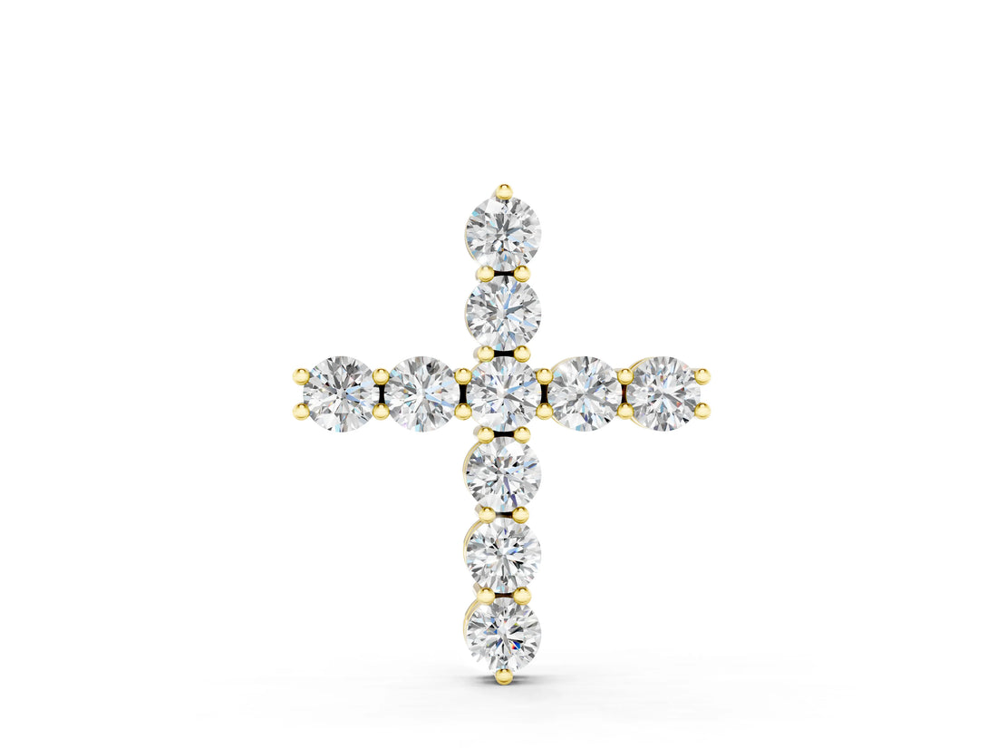 Yellow gold Round Diamond Prong-Set Cross Pendant_57