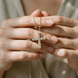 Yellow gold Round Diamond Prong-Set Cross Pendant_63