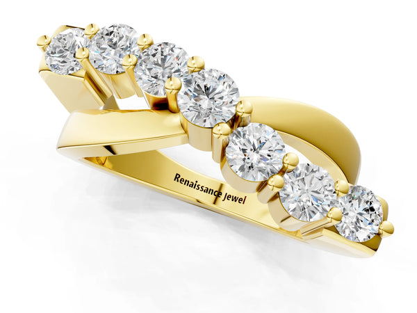 Yellow gold Round Diamond Prong-Set Crossover Band