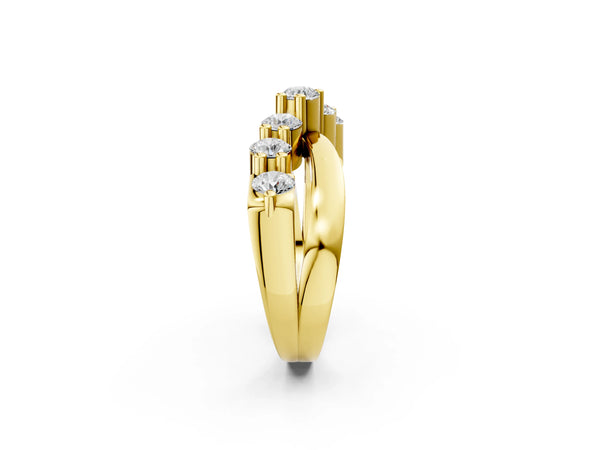 Yellow gold Round Diamond Prong-Set Crossover Band