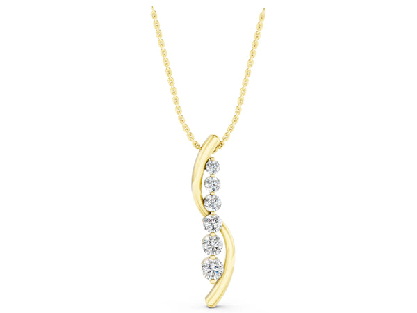 Yellow gold Round Diamond Prong-Set Curved Pendant