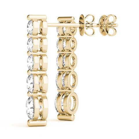 Yellow gold Round Diamond Prong Set Drop Earrings 1