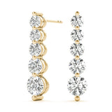 14K Yellow Gold 6.18 Carat E VS Round Diamond Prong Set Drop Earrings