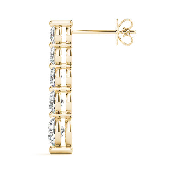 Yellow gold Round Diamond Prong Set Drop Earrings 3