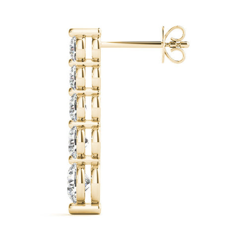 Yellow gold Round Diamond Prong Set Drop Earrings 3