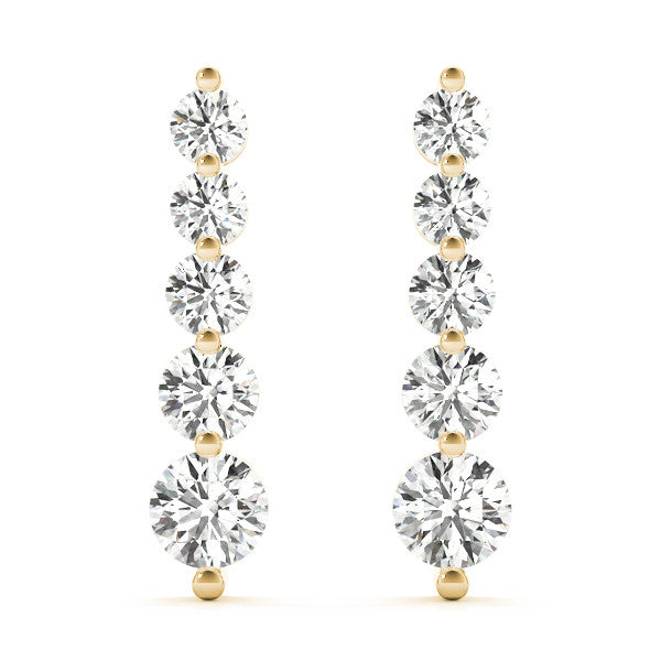 Yellow gold Round Diamond Prong Set Drop Earrings