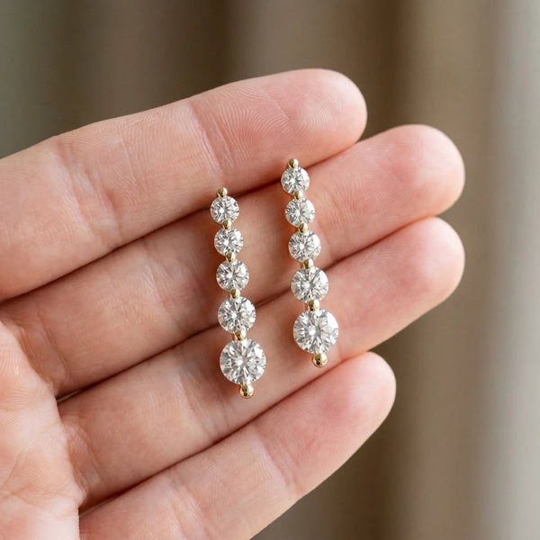 14K Yellow Gold 6.18 Carat E VS Round Diamond Prong Set Drop Earrings