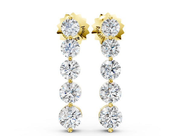 Yellow gold Round Diamond Prong Set Drop Earrings