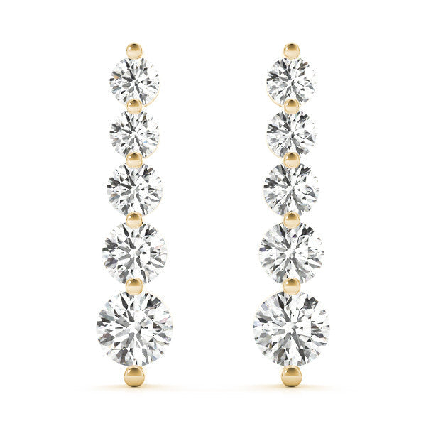 14K Yellow Gold 6.18 Carat E VS Round Diamond Prong Set Drop Earrings