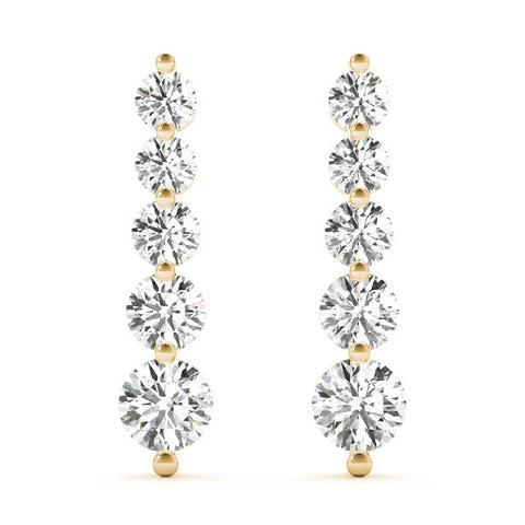 Yellow gold Round Diamond Prong Set Drop Earrings