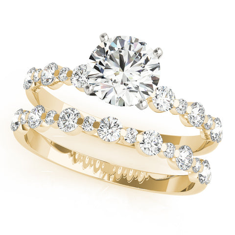 Yellow gold Round Diamond Prong Set Engagement Ring with Pave Band 1