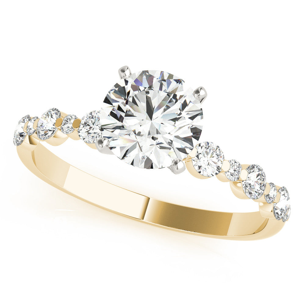 Yellow gold Round Diamond Prong Set Engagement Ring with Pave Band