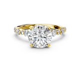 Yellow gold Round Diamond Prong Set Engagement Ring with Pave Band_203
