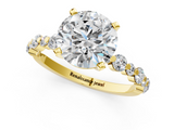 Yellow gold Round Diamond Prong Set Engagement Ring with Pave Band_204