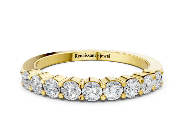 Yellow gold Round Diamond Prong Set Half-Eternity Band