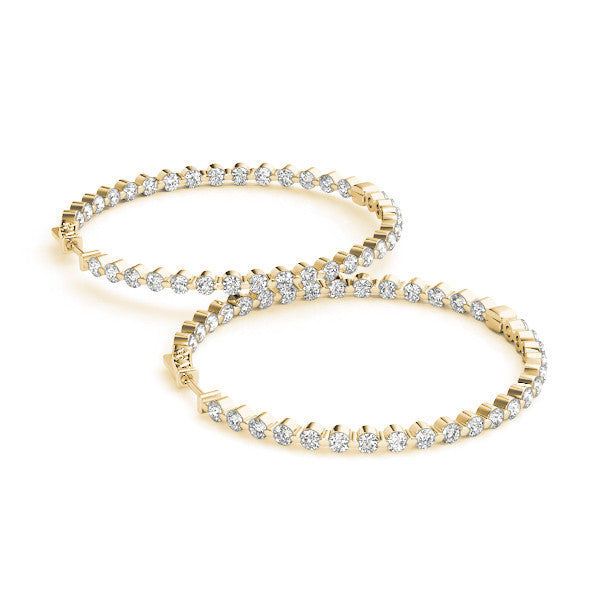 Yellow gold Round Diamond Prong Set Hoop Earrings
