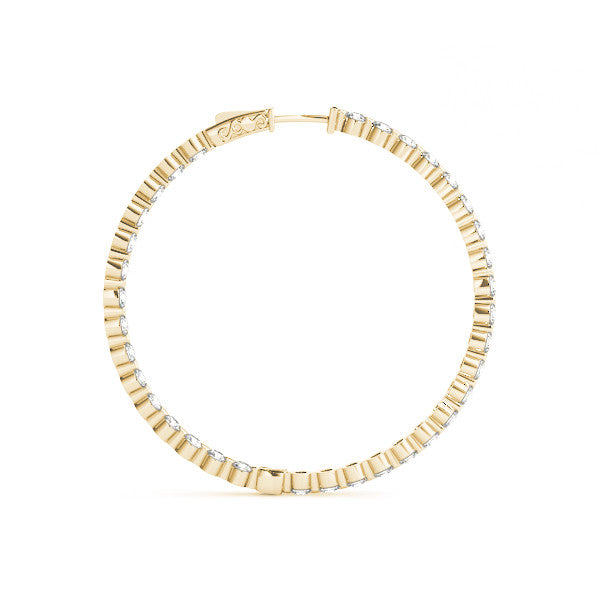 Yellow gold Round Diamond Prong Set Hoop Earrings