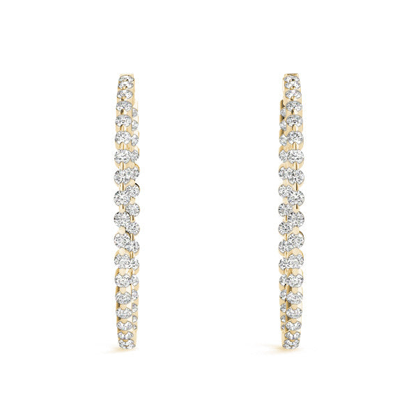 Yellow gold Round Diamond Prong Set Hoop Earrings