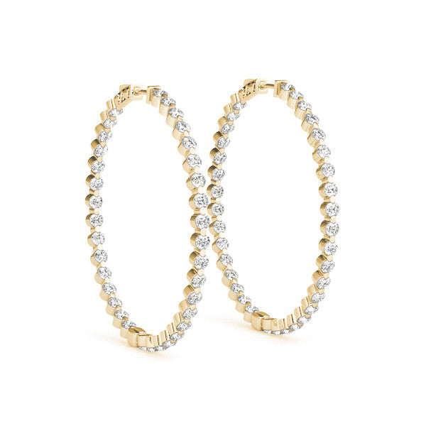 Yellow gold Round Diamond Prong Set Hoop Earrings