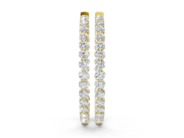 Yellow Gold Round Laboratory-Grown Diamond Eternity Hoop Earrings with Prong Setting