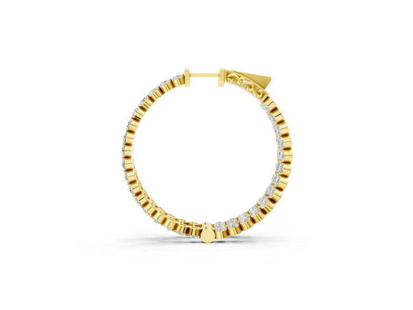 Yellow Gold Round Laboratory-Grown Diamond Eternity Hoop Earrings with Prong Setting