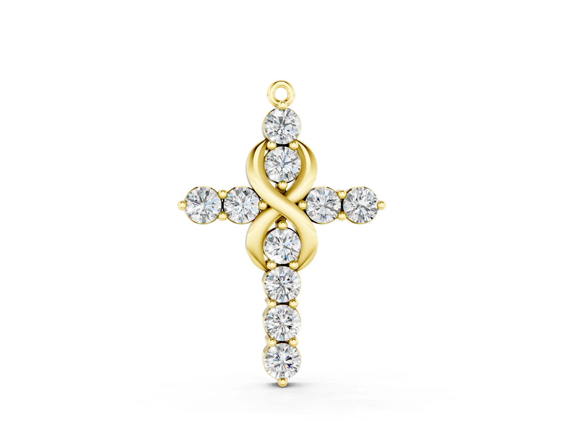 Yellow gold Round Diamond Prong Set Infinity Cross Pendant_36
