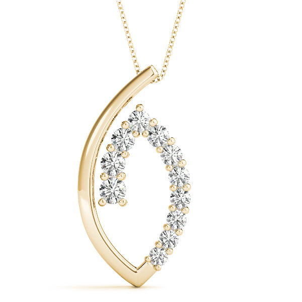 Yellow gold Round Diamond Prong Set Marquise Pendant