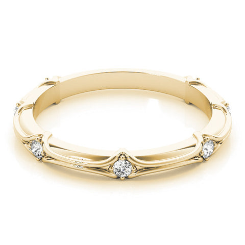 Yellow gold Round Diamond Prong-Set Milgrain Eternity Band 1