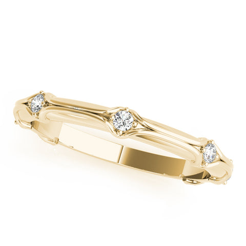 Yellow gold Round Diamond Prong-Set Milgrain Eternity Band
