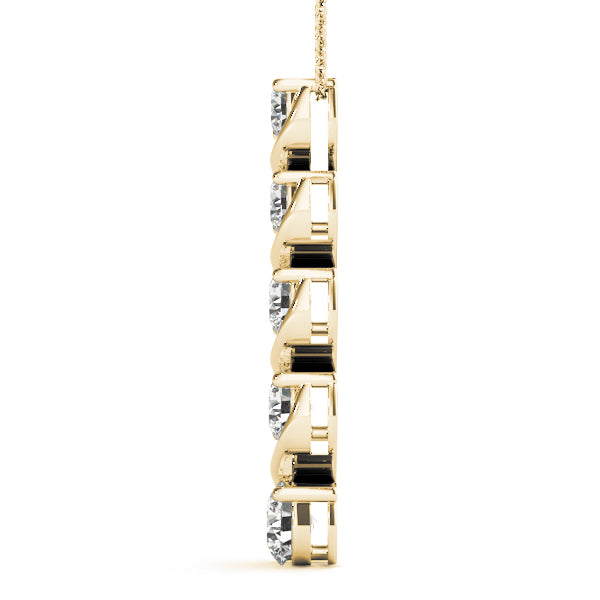 Yellow gold Round Diamond Prong-Set Swirl Pendant