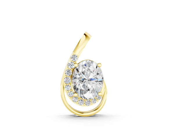 Yellow gold Round Diamond Prong Set Swirl Pendant